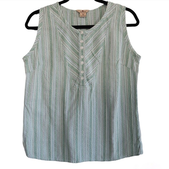 Woolrich Green Striped Top Sleeveless Lightweight Camping Tropical‎ M - Picture 1 of 9